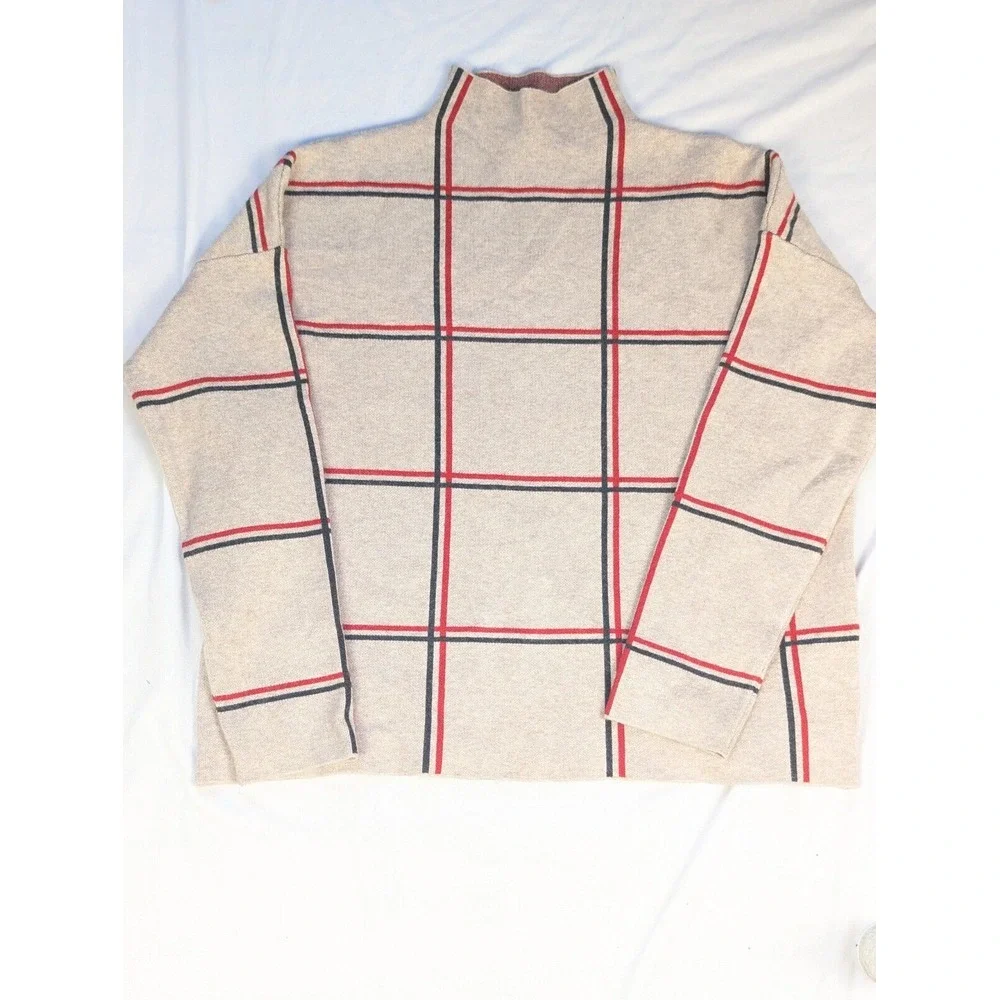 Tahari Brown Plaid Turtleneck Sweater XL Long‎ Sleeve Pullover - Picture 3 of 10